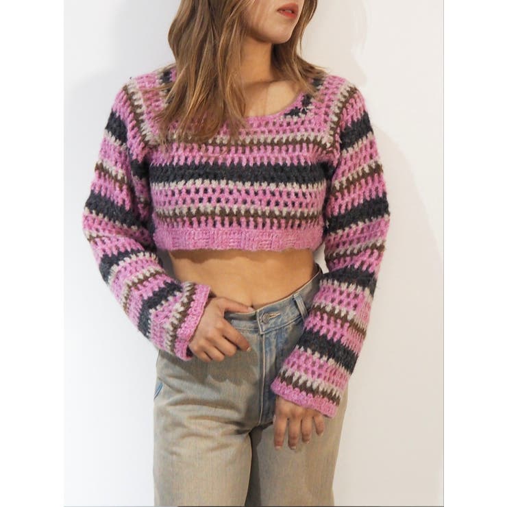 ボーダーメッシュショートニットトップス | EVRIS | 詳細画像5 