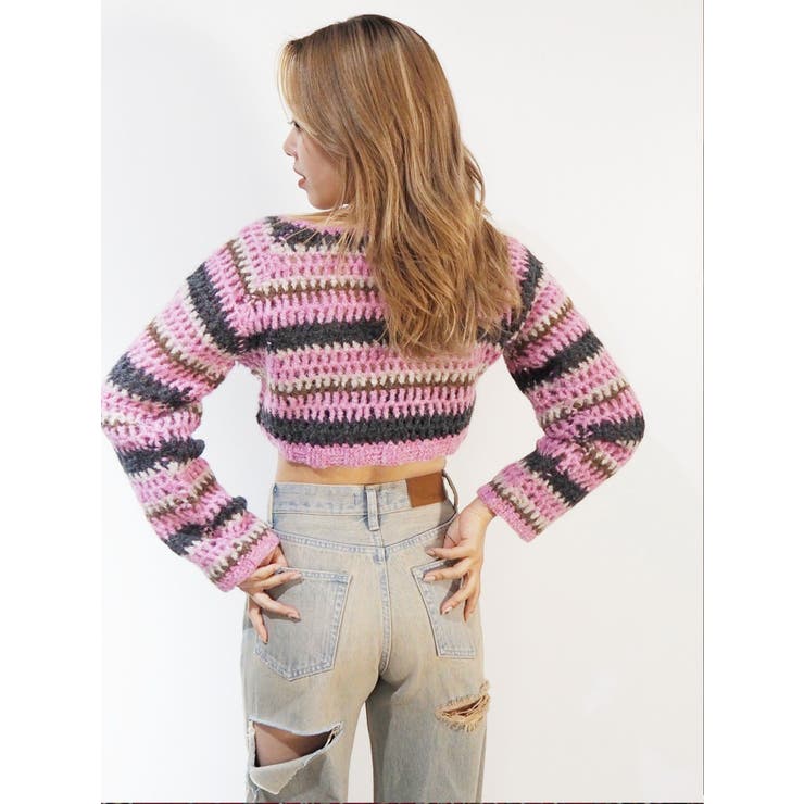 ボーダーメッシュショートニットトップス | EVRIS | 詳細画像8 