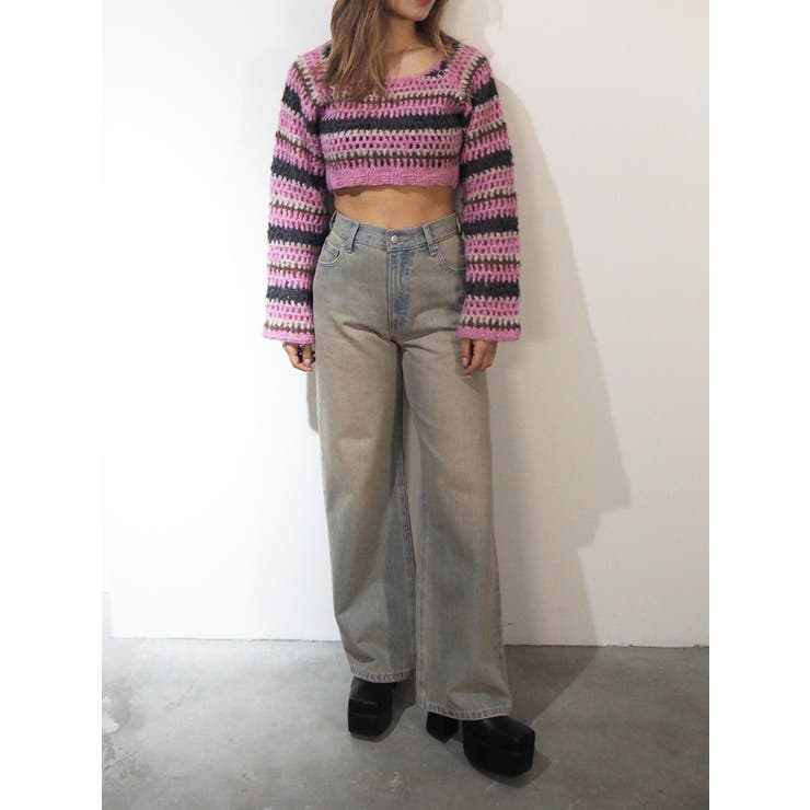 ボーダーメッシュショートニットトップス | EVRIS | 詳細画像9 