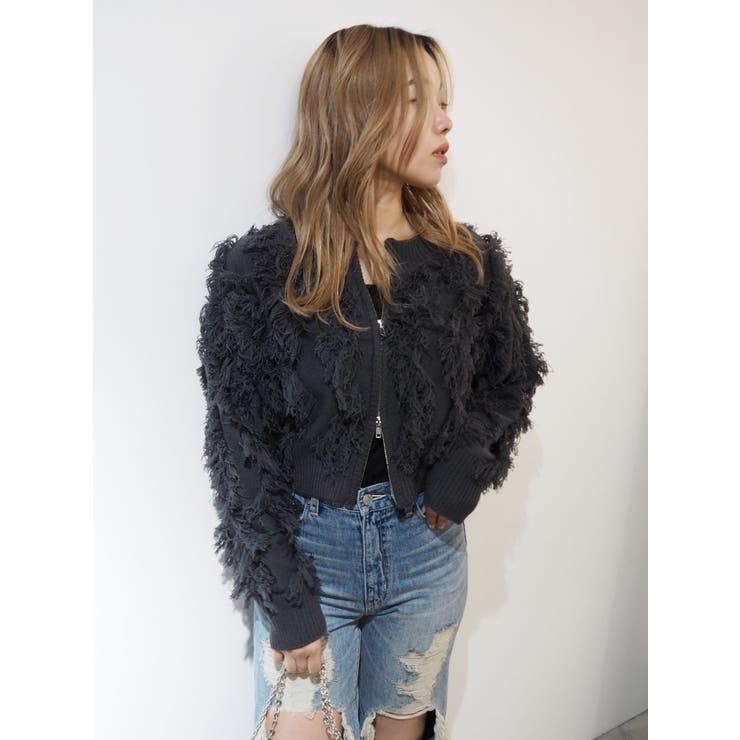 グレー | フリンジニットショートカーディガン | EVRIS