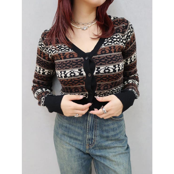 オリジナルジャガードショートニットカーディガン | EVRIS | 詳細画像13 