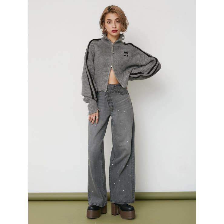 ラインダメージジップニットトップス[品番：MKSW0060082]｜EVRIS（エブリス）のレディースファッション通販｜SHOPLIST（ショップリスト）