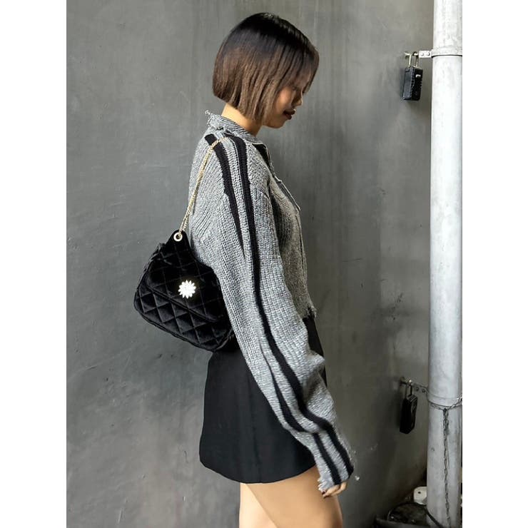 ラインダメージジップニットトップス[品番：MKSW0060082]｜EVRIS