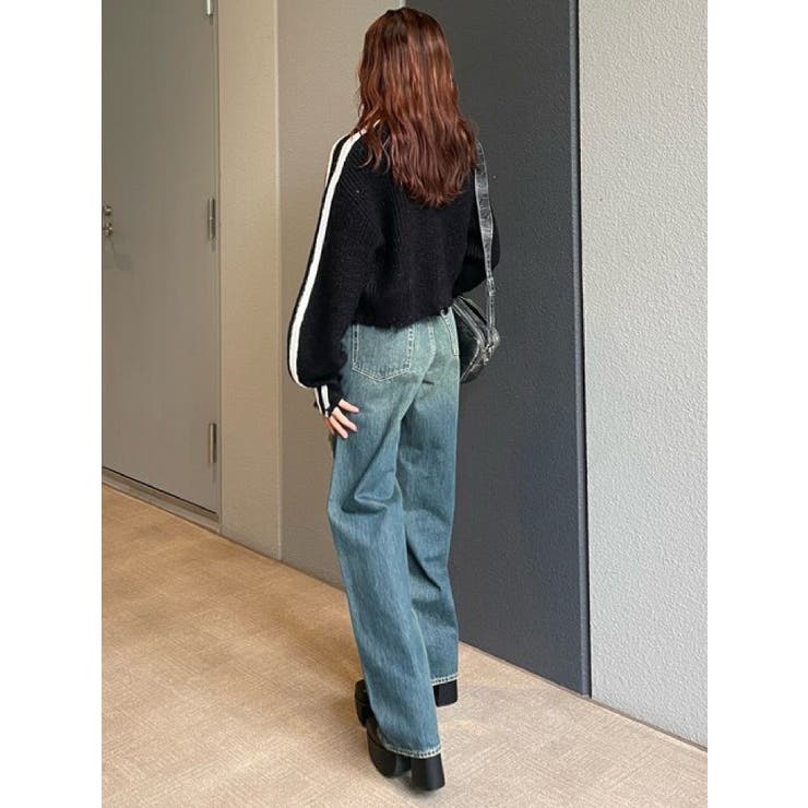 ラインダメージジップニットトップス[品番：MKSW0060082]｜EVRIS