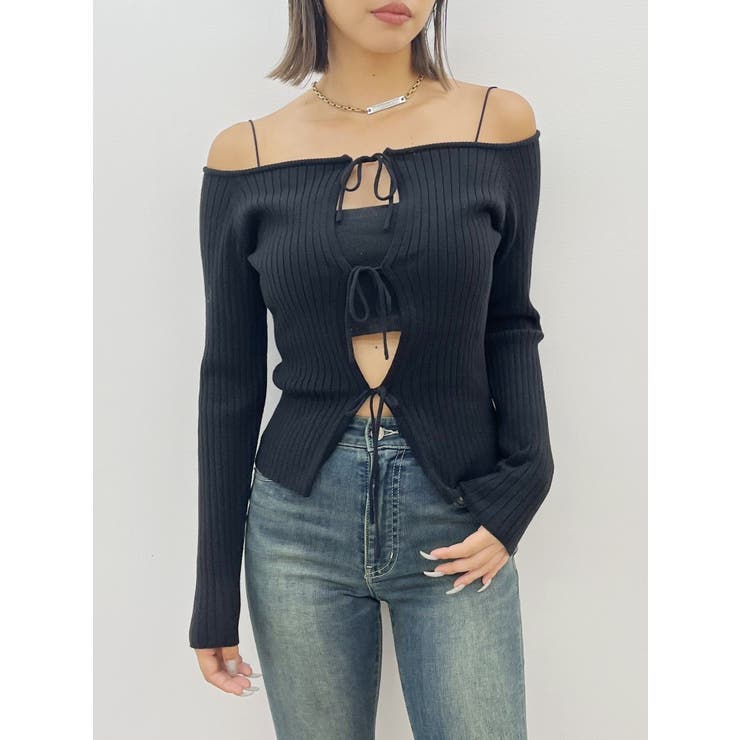 2WAYリボンデザインタイトニットトップス[品番：MKSW0060691