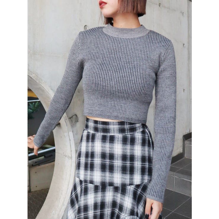 グレー | プレーティングリブニットトップス | EVRIS