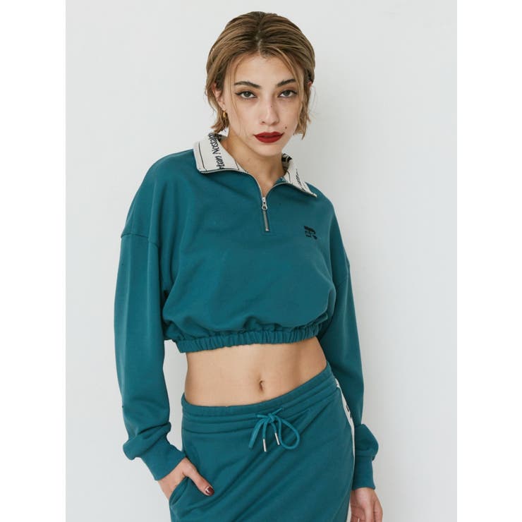 ロゴラインハーフジップショートスウェットトップス【セットアップ着用可能】 | EVRIS | 詳細画像2 