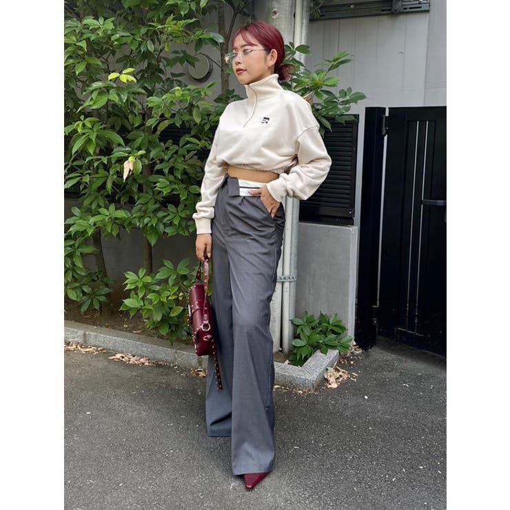 ロゴラインハーフジップショートスウェットトップス