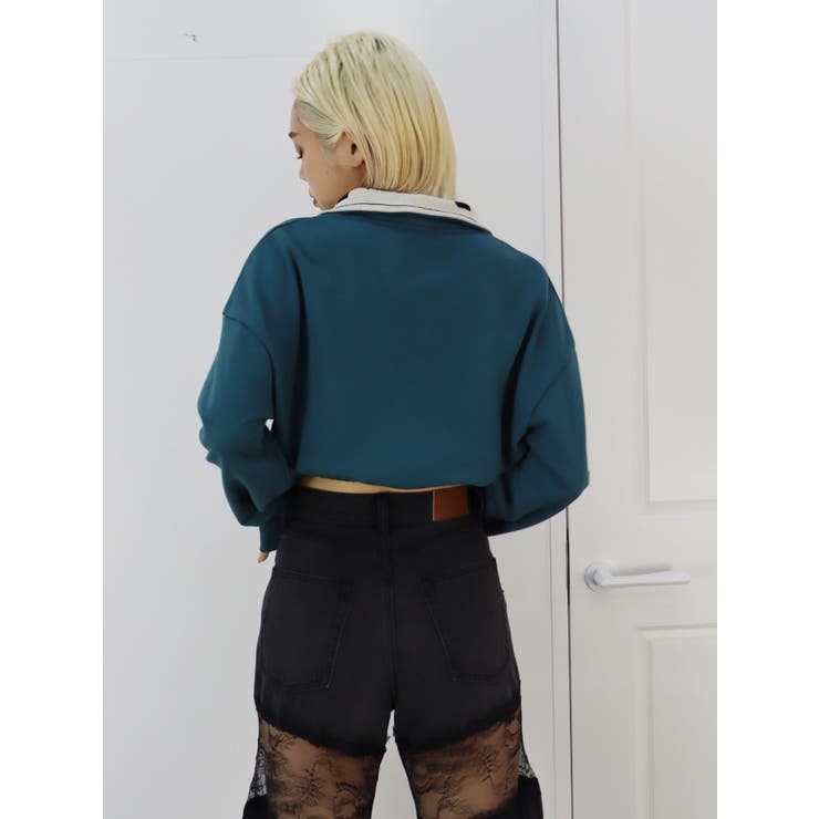 ロゴラインハーフジップショートスウェットトップス【セットアップ着用可能】 | EVRIS | 詳細画像29 