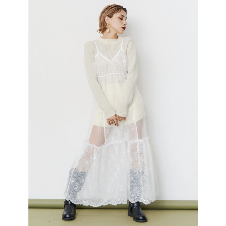 レースコンビロングキャミワンピース[品番：MKSW0060094]｜EVRIS
