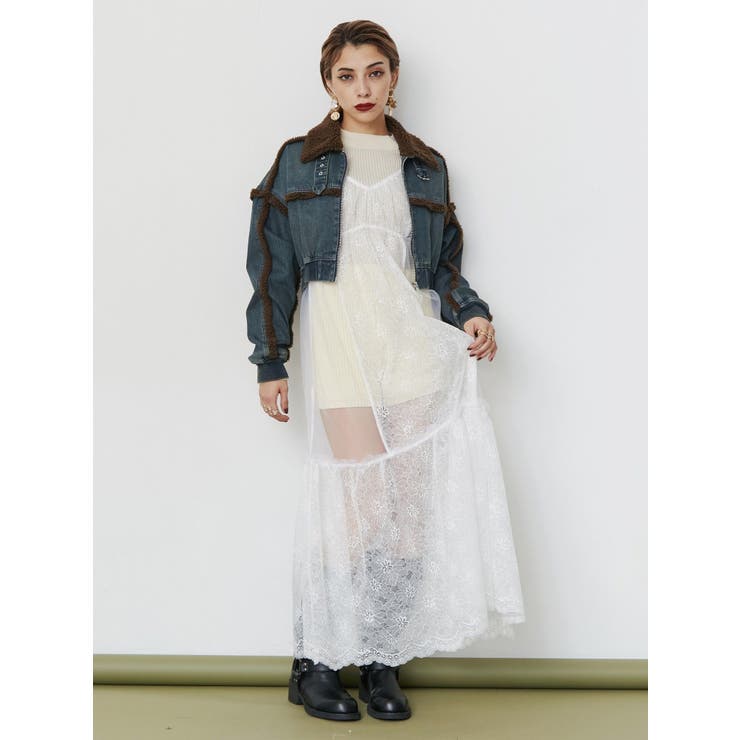 レースコンビロングキャミワンピース[品番：MKSW0060094]｜EVRIS