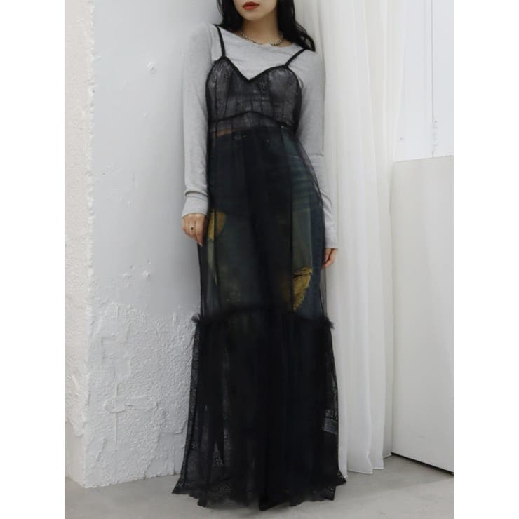 レースコンビロングキャミワンピース[品番：MKSW0060094]｜EVRIS