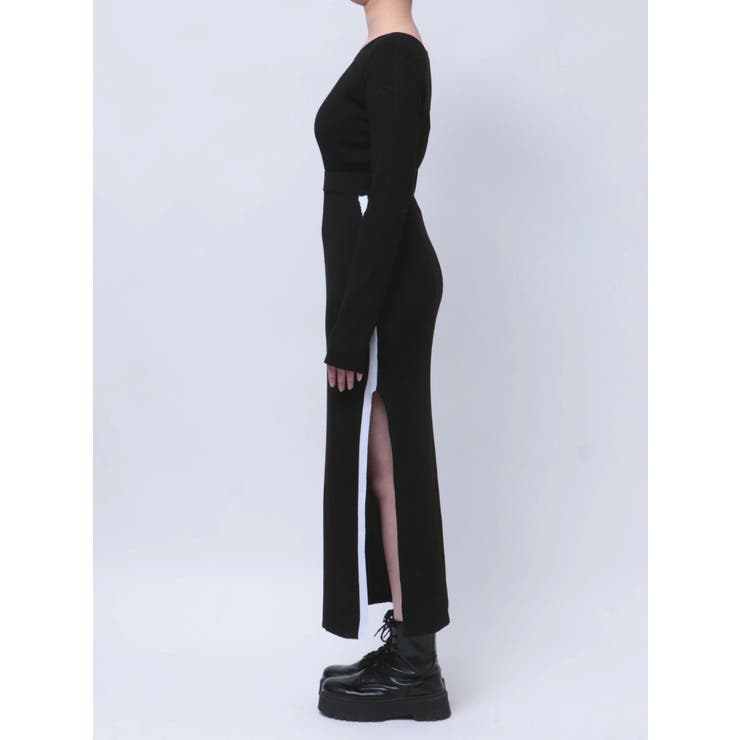 ラインデザインニットロングワンピース[品番：MKSW0061449