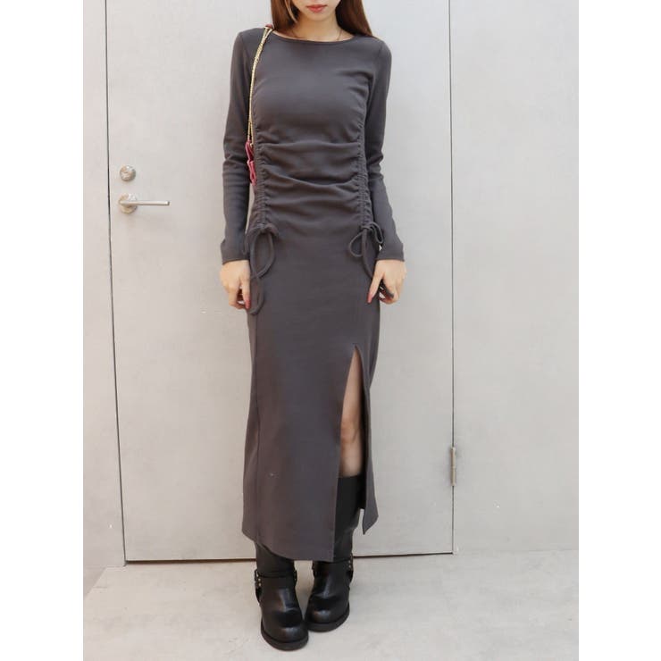 チャコールグレー | ドロストギャザーロングワンピース | EVRIS