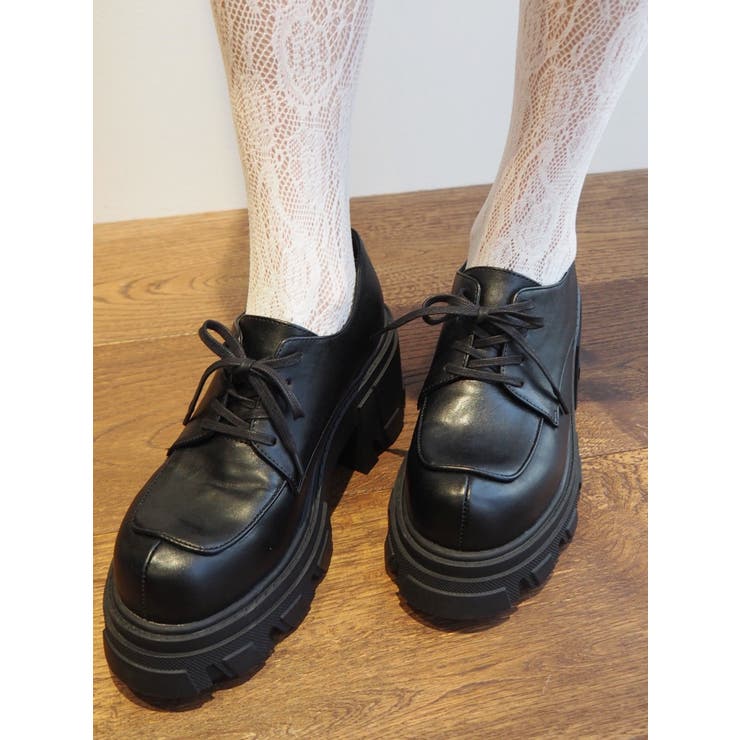 ブラック | レースアッププラットフォームシューズ | EVRIS