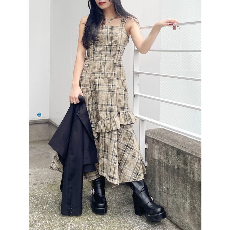 トゥービーシック ティアードフリル ラビットファー ワンピース 七分袖