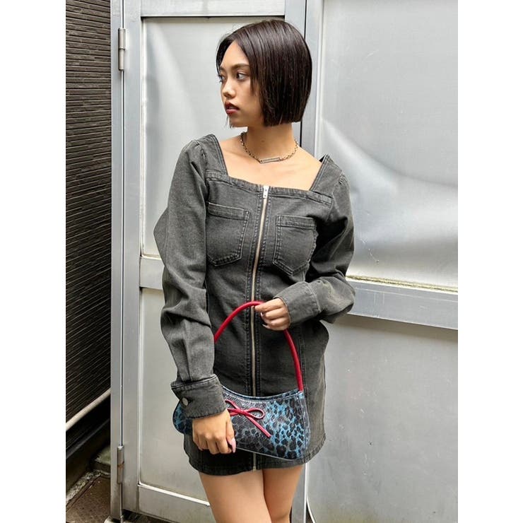 EVRIS【10th Anniversary】限定 ブロッキングデニムミニワンピ スクエアネックデニムミニワンピース[品番：MKSW0061708]｜EVRIS