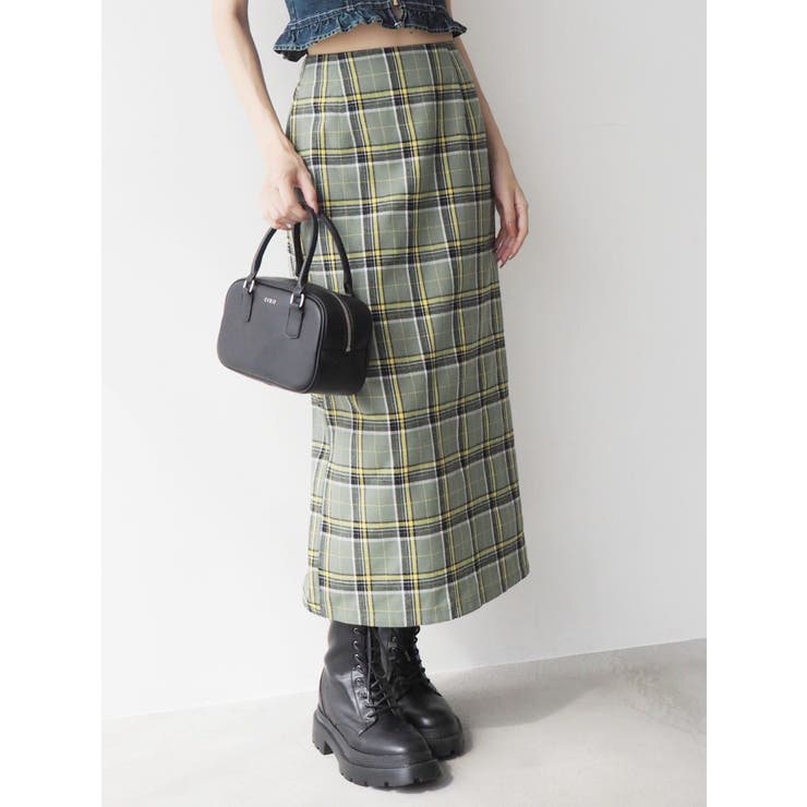 グリーン | チェックタイトミディースカート | EVRIS