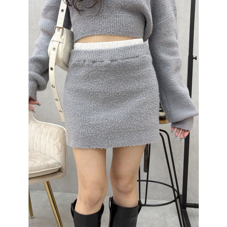 ダブルウエストファンシーヤーンミニスカート【セットアップ着用可能】 | EVRIS | 詳細画像1 