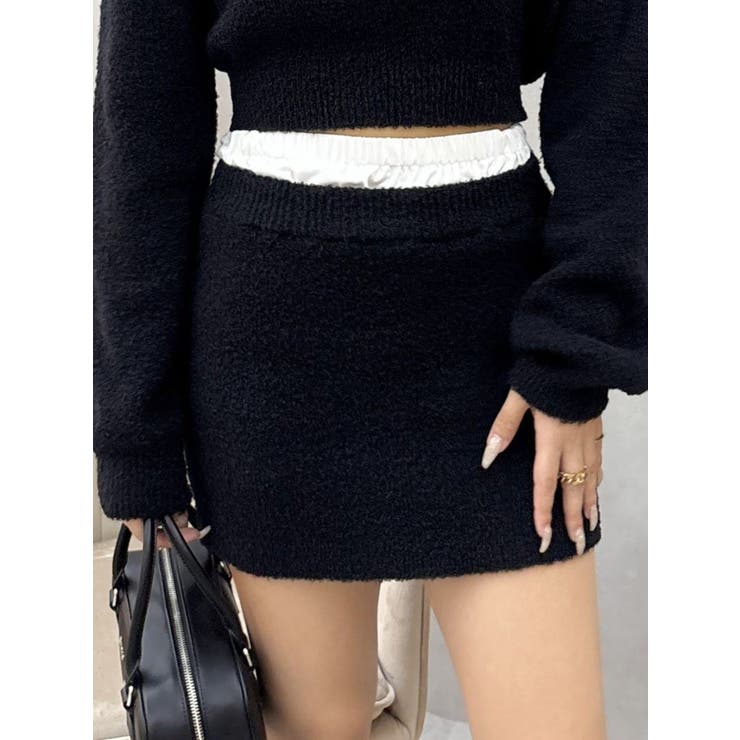 ブラック | ダブルウエストファンシーヤーンミニスカート【セットアップ着用可能】 | EVRIS