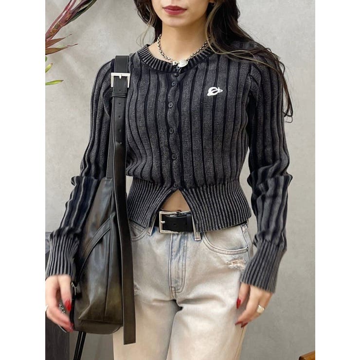 ブラック | ワンポイントリブブリーチニットカーディガン | EVRIS