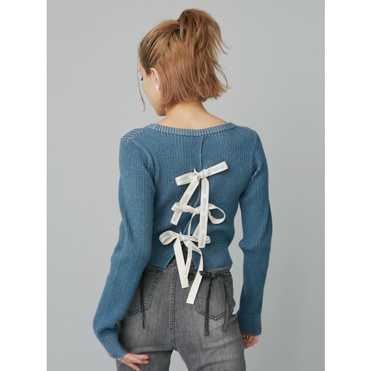 crayme, バックリボンニットトップス バックリボンラメシャギーニットトップス[pm649] | レディース