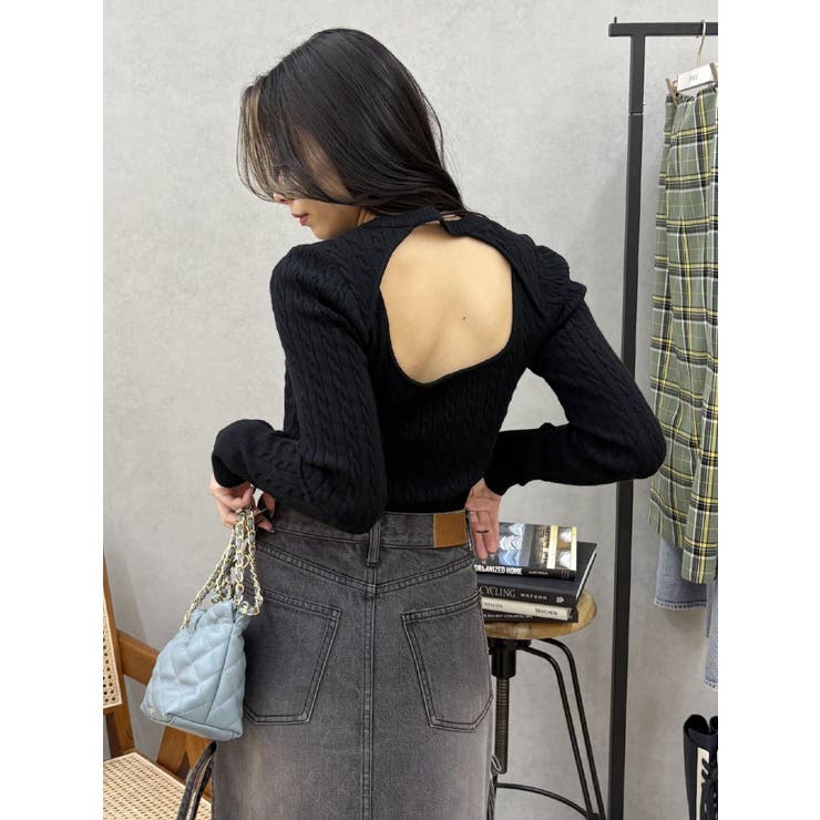 ワンポイントバックオープンケーブルニット | EVRIS | 詳細画像15 