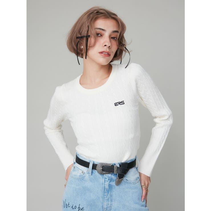 ホワイト | ワンポイントバックオープンケーブルニット | EVRIS