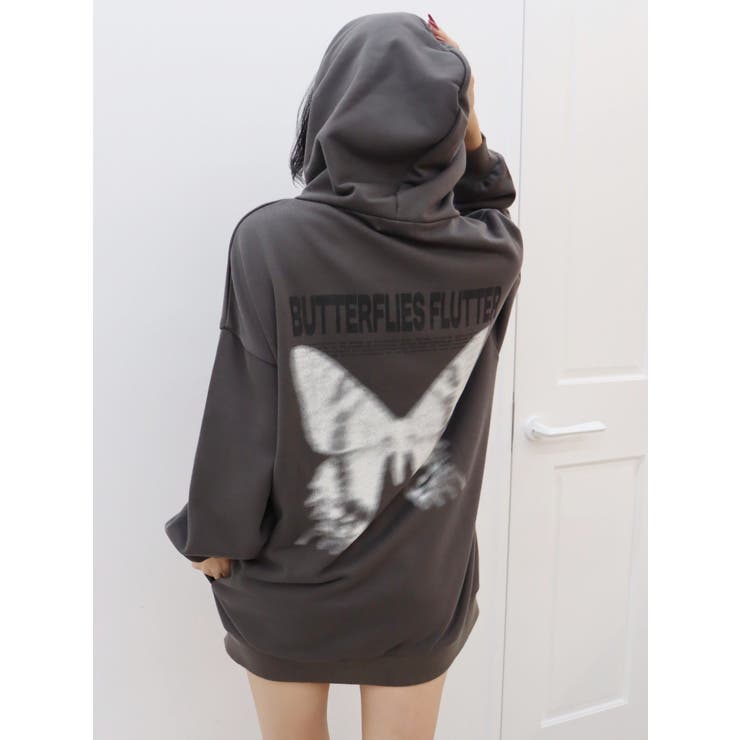 チャコールグレー | バタフライグラフィックオーバーサイズフーディー | EVRIS
