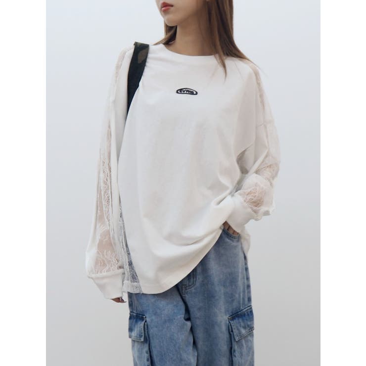 独特の上品 レースコンビトップスBIGロンT[品番：MKSW0062549]｜EVRIS トップス
