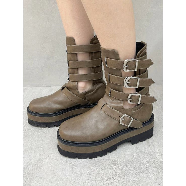 ブラウン | バックルモチーフショートブーツ | EVRIS