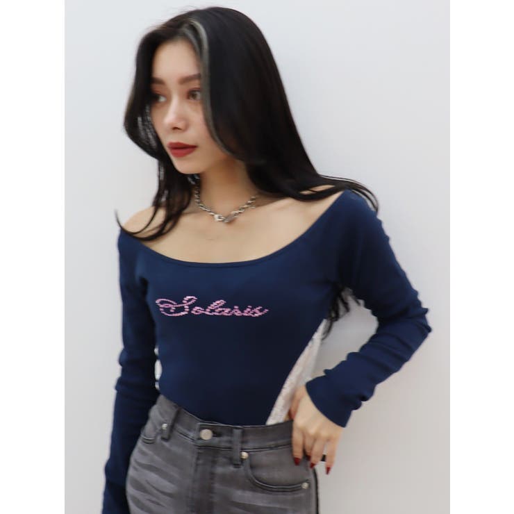 ラインストーンロゴオフショルボディースーツ | EVRIS | 詳細画像27 