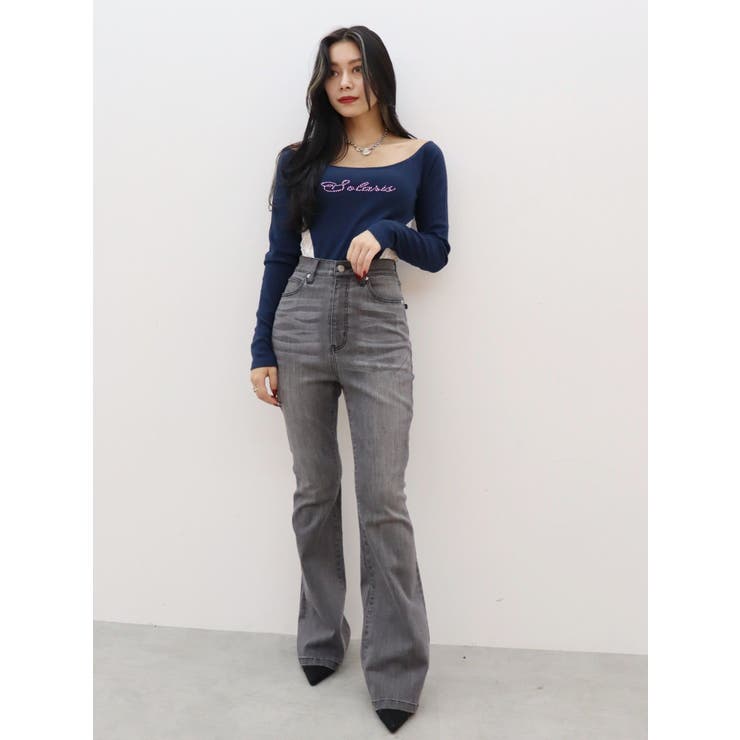 ラインストーンロゴオフショルボディースーツ | EVRIS | 詳細画像30 