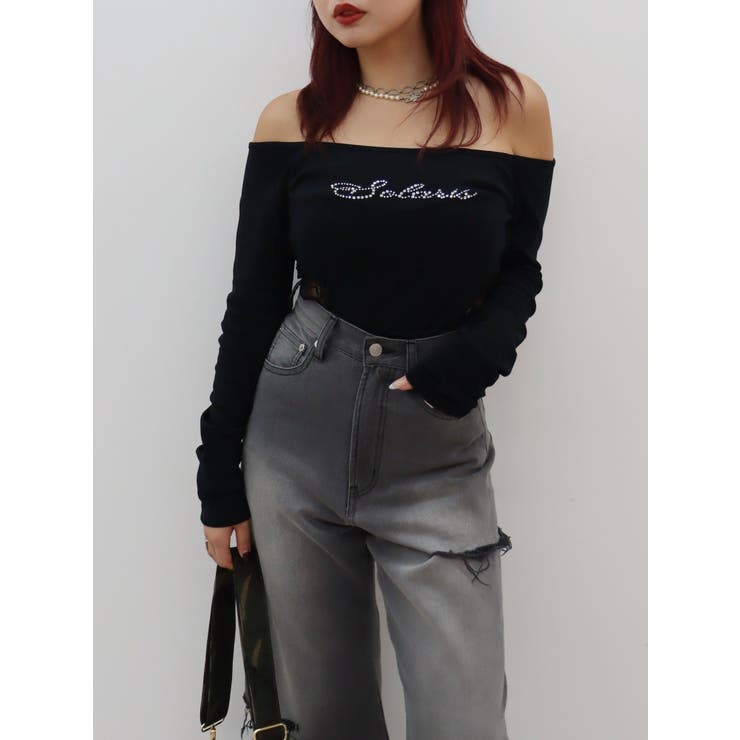 ラインストーンロゴオフショルボディースーツ | EVRIS | 詳細画像35 