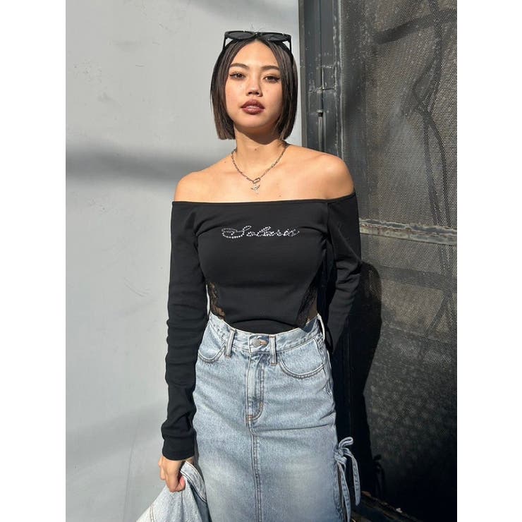 ラインストーンロゴオフショルボディースーツ | EVRIS | 詳細画像40 