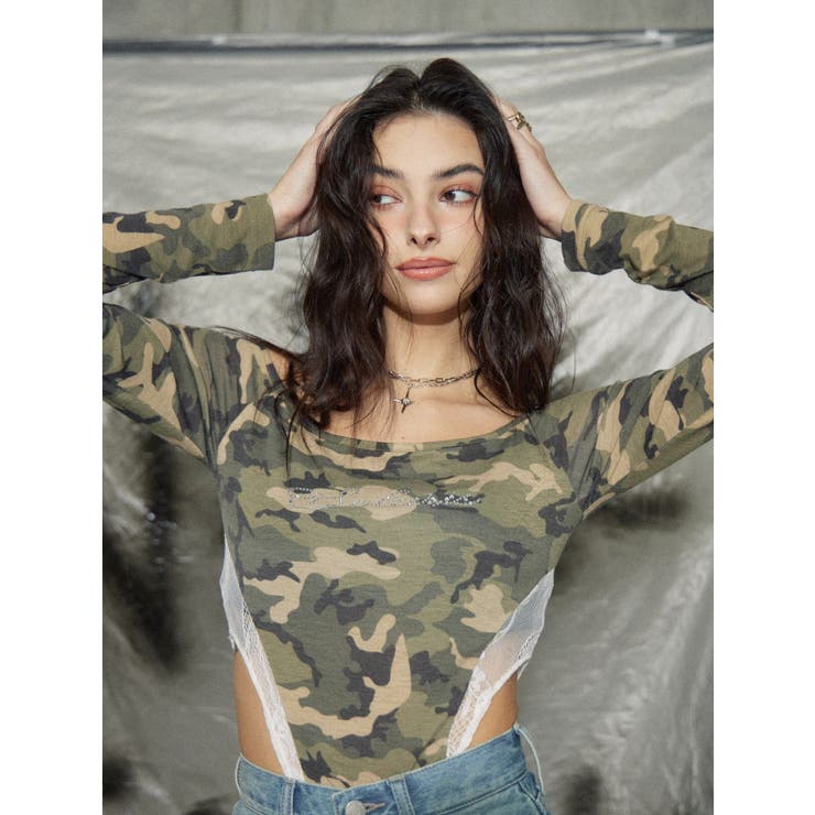 ラインストーンロゴオフショルボディースーツ | EVRIS | 詳細画像42 