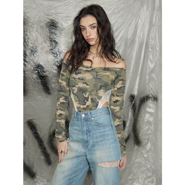 ラインストーンロゴオフショルボディースーツ | EVRIS | 詳細画像43 