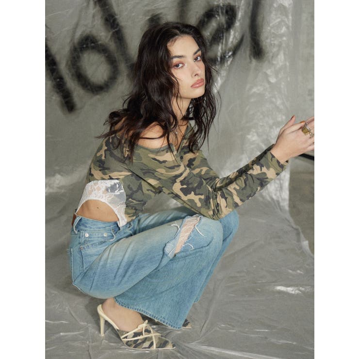 ラインストーンロゴオフショルボディースーツ | EVRIS | 詳細画像44 