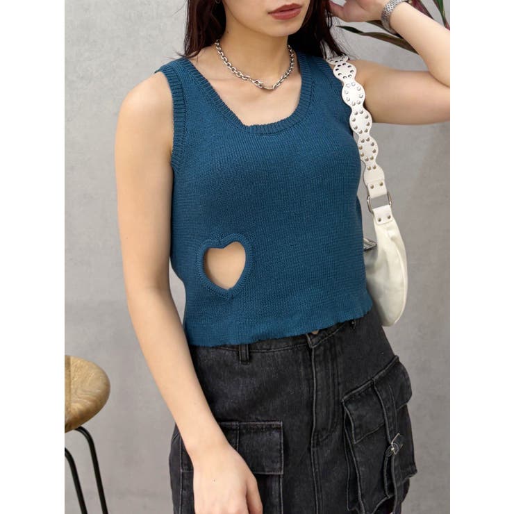ハートカッティングニットトップス[品番：MKSW0064747]｜EVRIS