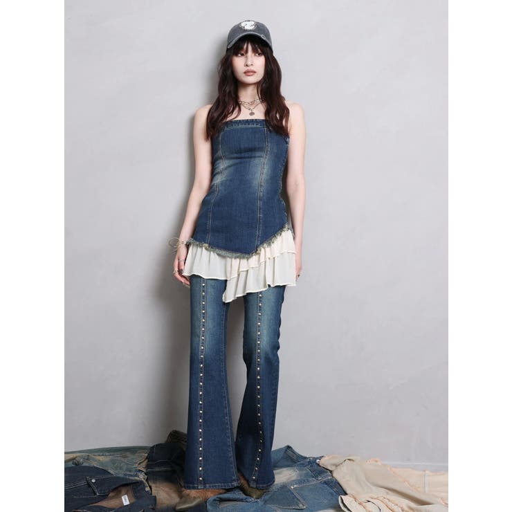 フリルドッキングデニムベアミニワンピース | EVRIS | 詳細画像13 