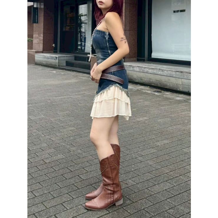 フリルドッキングデニムベアミニワンピース | EVRIS | 詳細画像28 