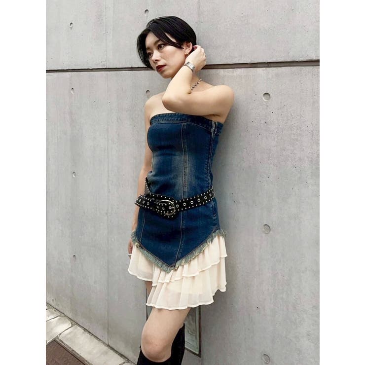 フリルドッキングデニムベアミニワンピース | EVRIS | 詳細画像33 