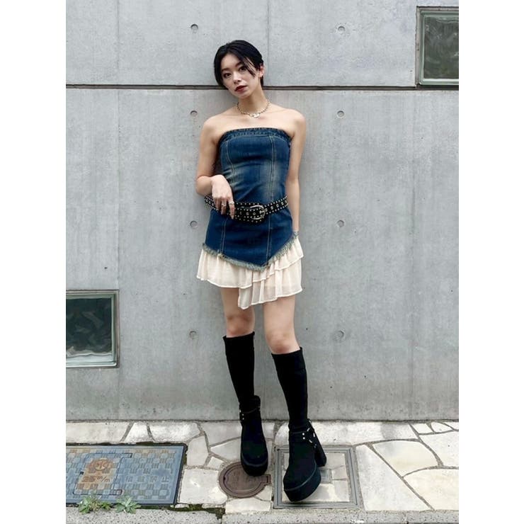 フリルドッキングデニムベアミニワンピース | EVRIS | 詳細画像35 