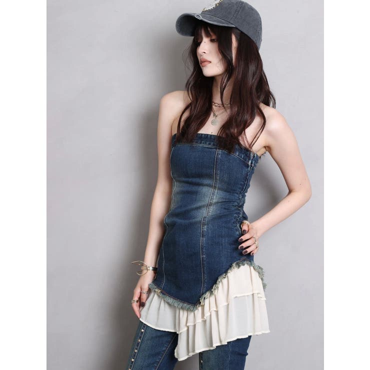 フリルドッキングデニムベアミニワンピース | EVRIS | 詳細画像9 