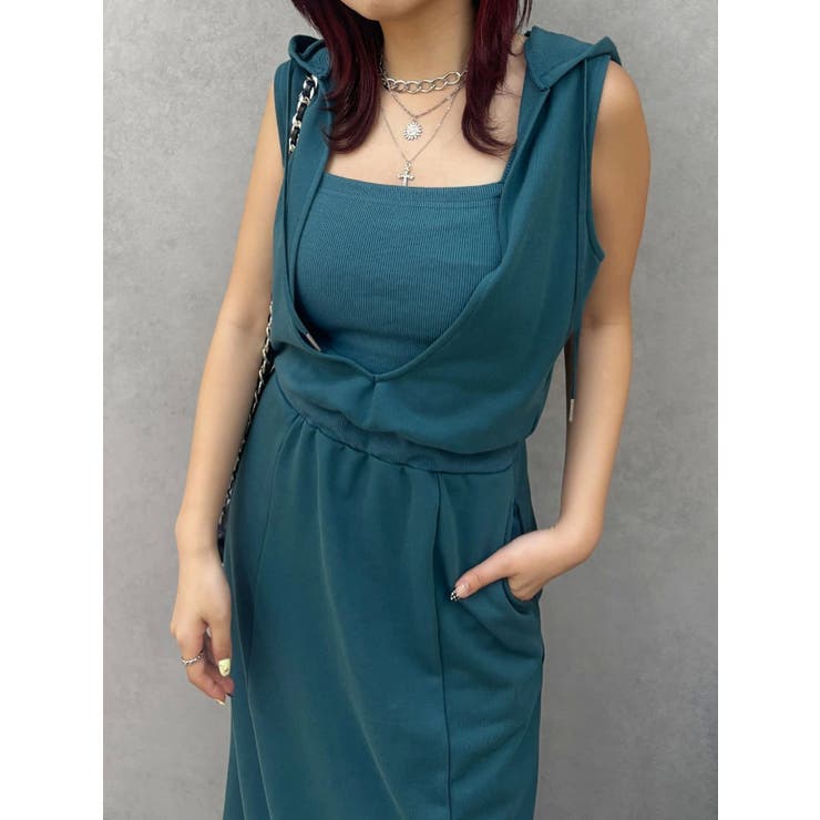 2023ss maison raview ビスチェ付きパフワンピース みずいろ CLANE - 2023ss maison raview ビスチェ付きパフワンピース