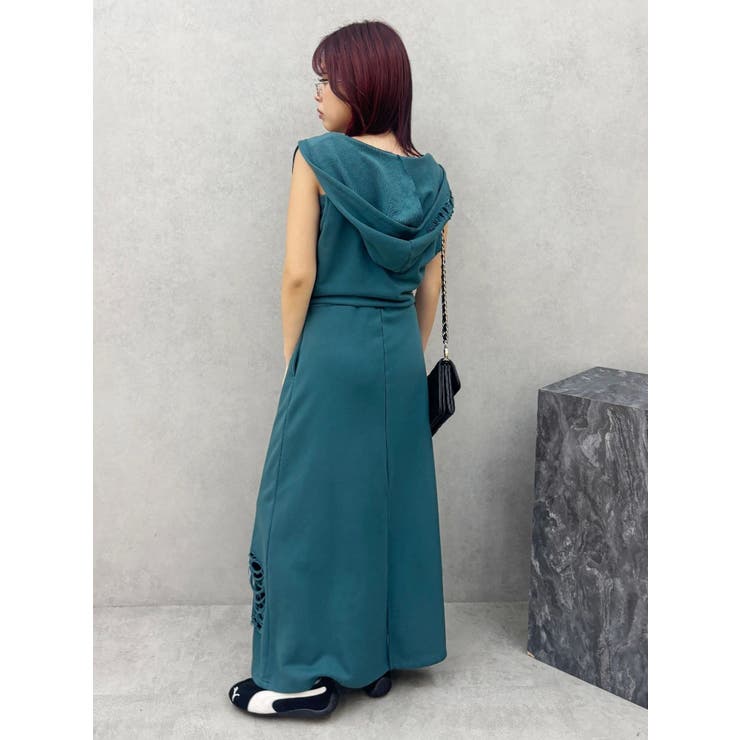 ブルー | ビスチェセットフーディロングワンピース リブ素材 | EVRIS