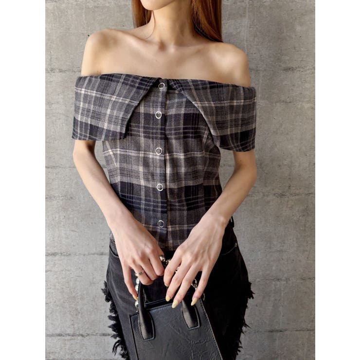 チェックオフショルブラウス | EVRIS | 詳細画像18 