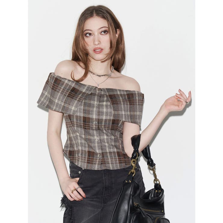 チェックオフショルブラウス | EVRIS | 詳細画像3 