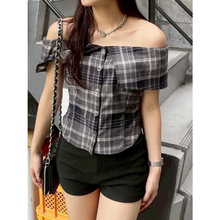 チェックオフショルブラウス | EVRIS | 詳細画像9 