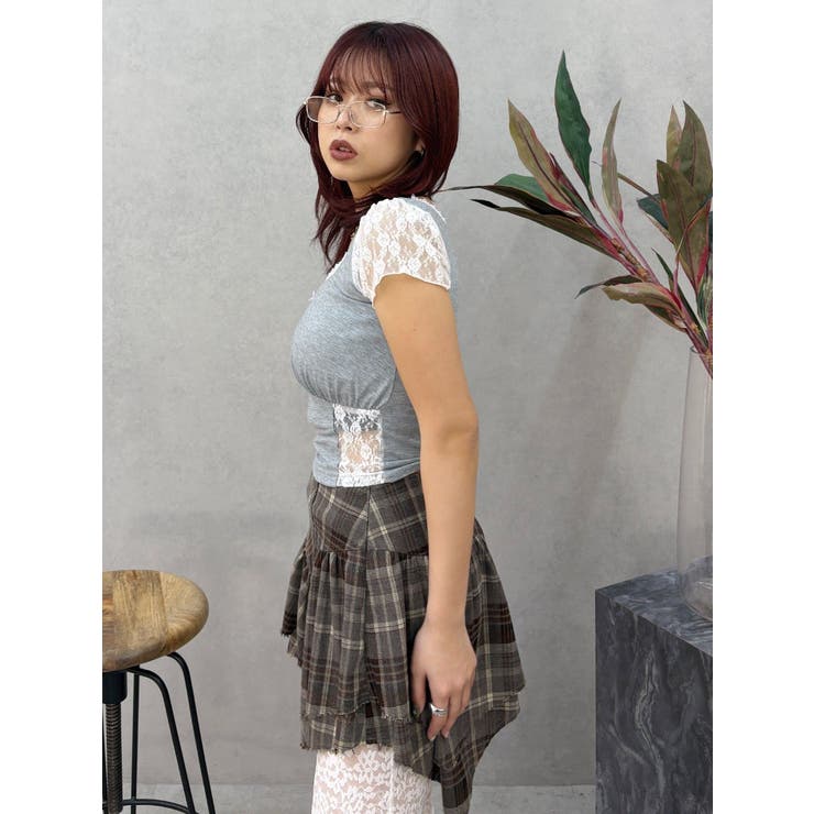アシンメトリーランダムチェックミニスカート | EVRIS | 詳細画像14 